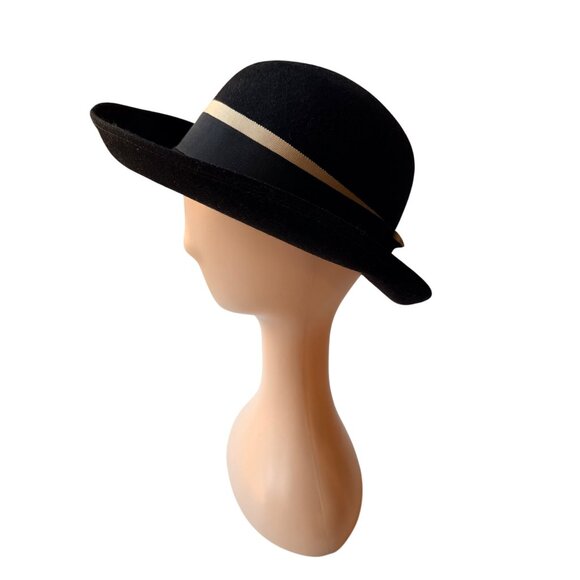 Vintage‎ 50s - 60s Black Wool Derby Bowler Hat Ribbon Bow Tally Ho main image 6